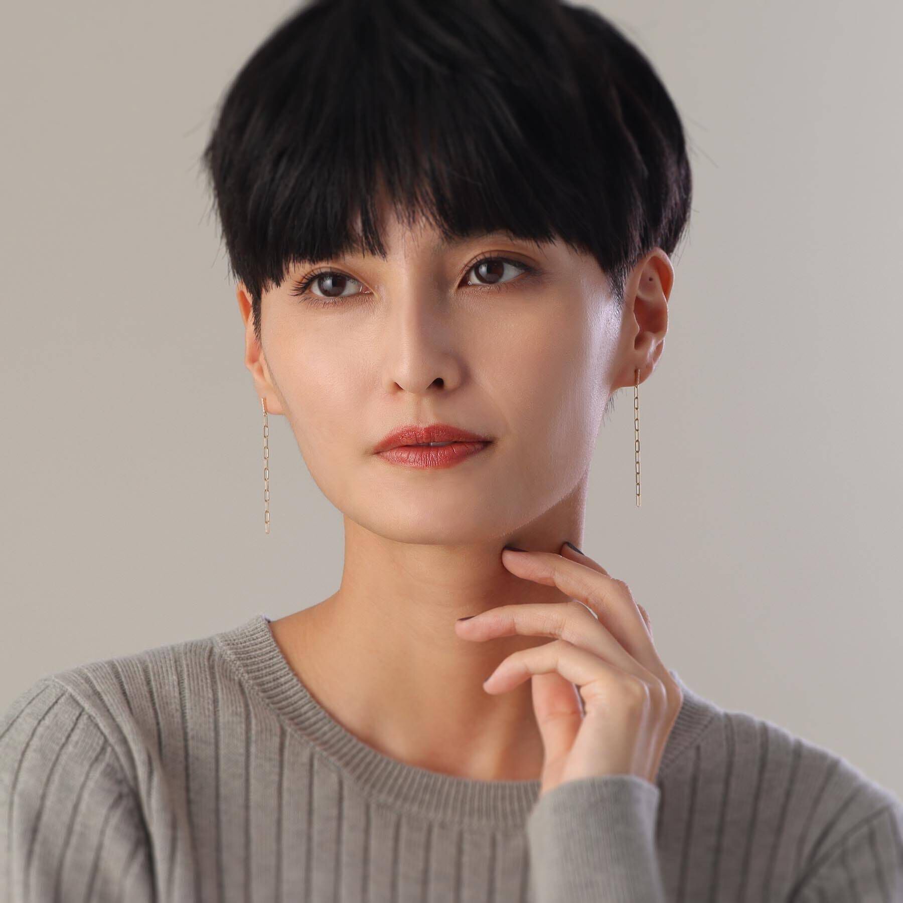 COCOSHNIK「K10ダイヤモンド ケーブルチェーン スタッドピアス」|ピアス|