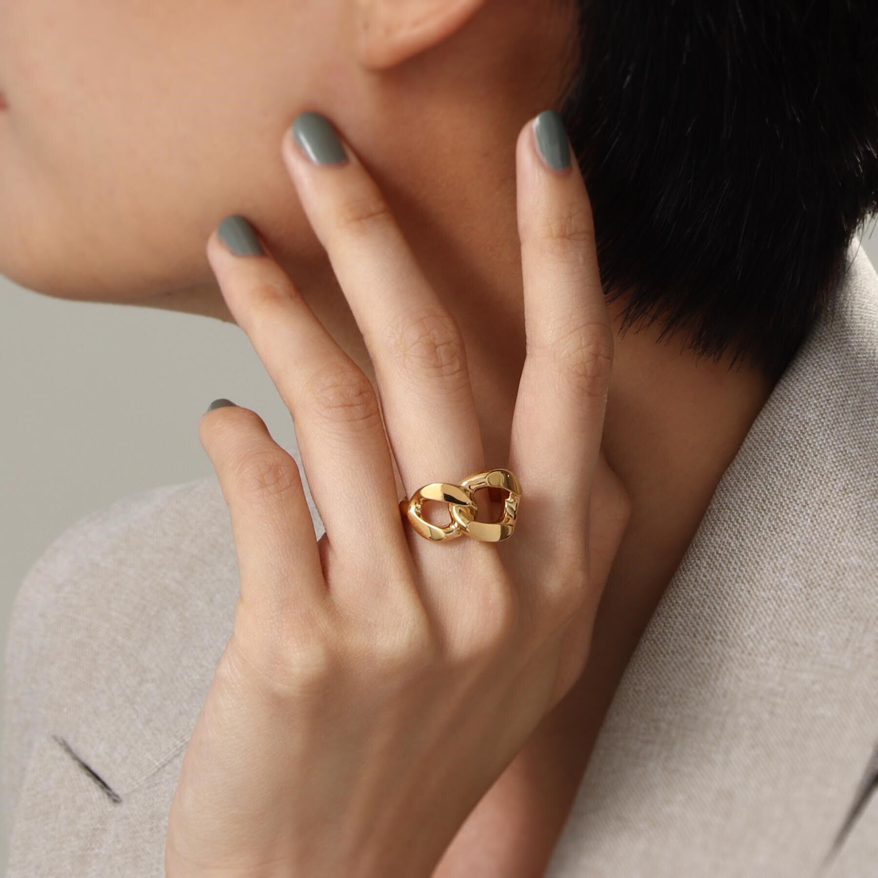 COCOSHNIK ONKITSCH「シルバー カーブチェーンモチーフ ダブルリング GP」|リング|