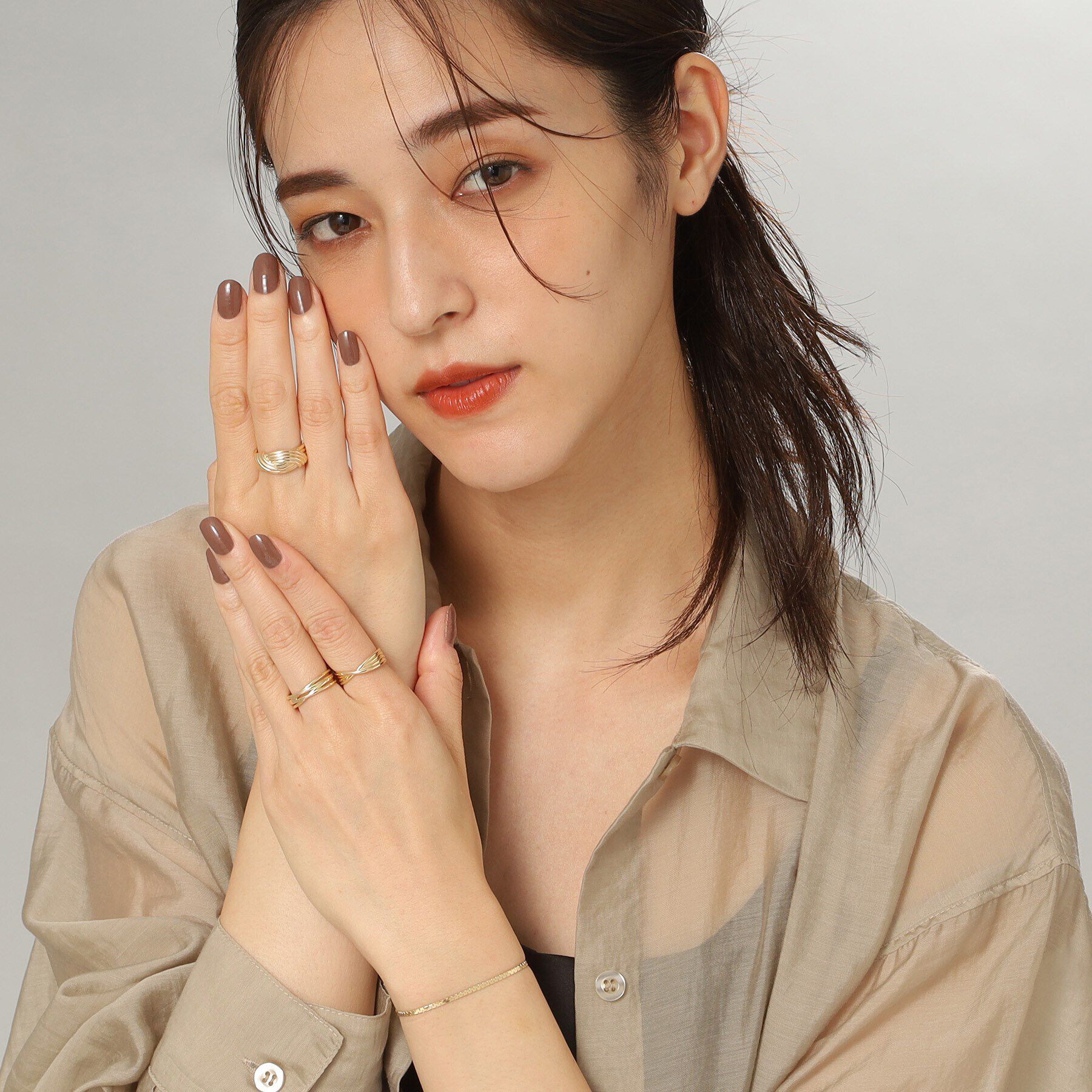 COCOSHNIK「K10ストライプパターンクロス リング」|リング|