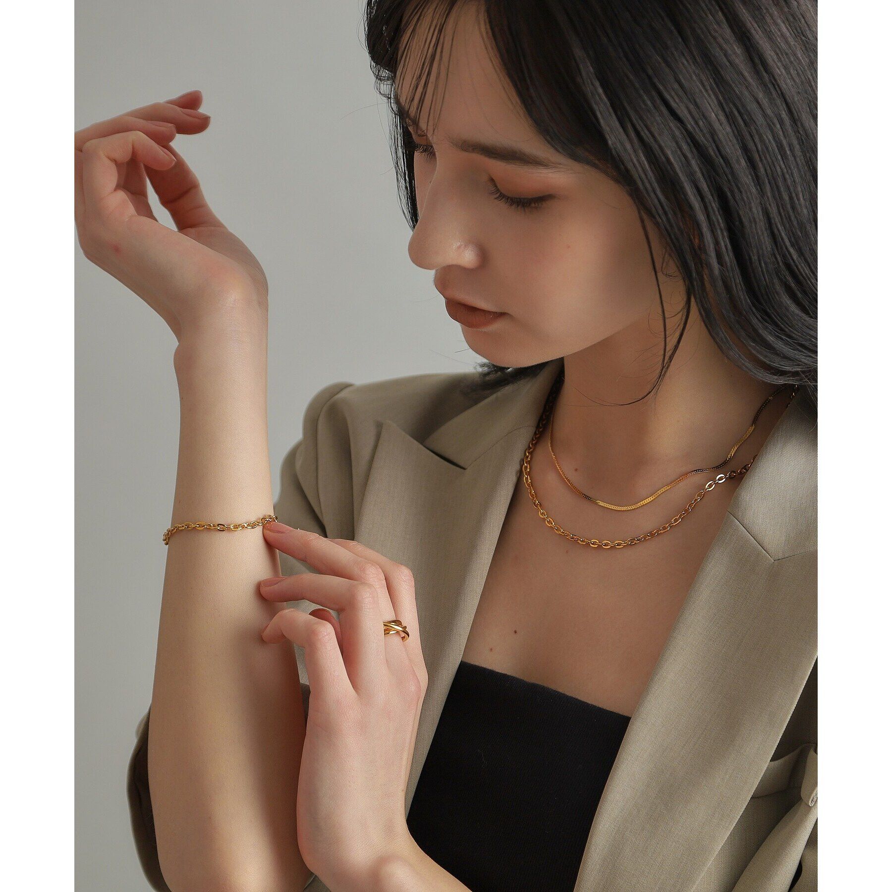 COCOSHNIK ONKITSCH「シルバー デザインチェーン フラットオーバルリンクブレスレット GP」|ブレスレット・バングル|