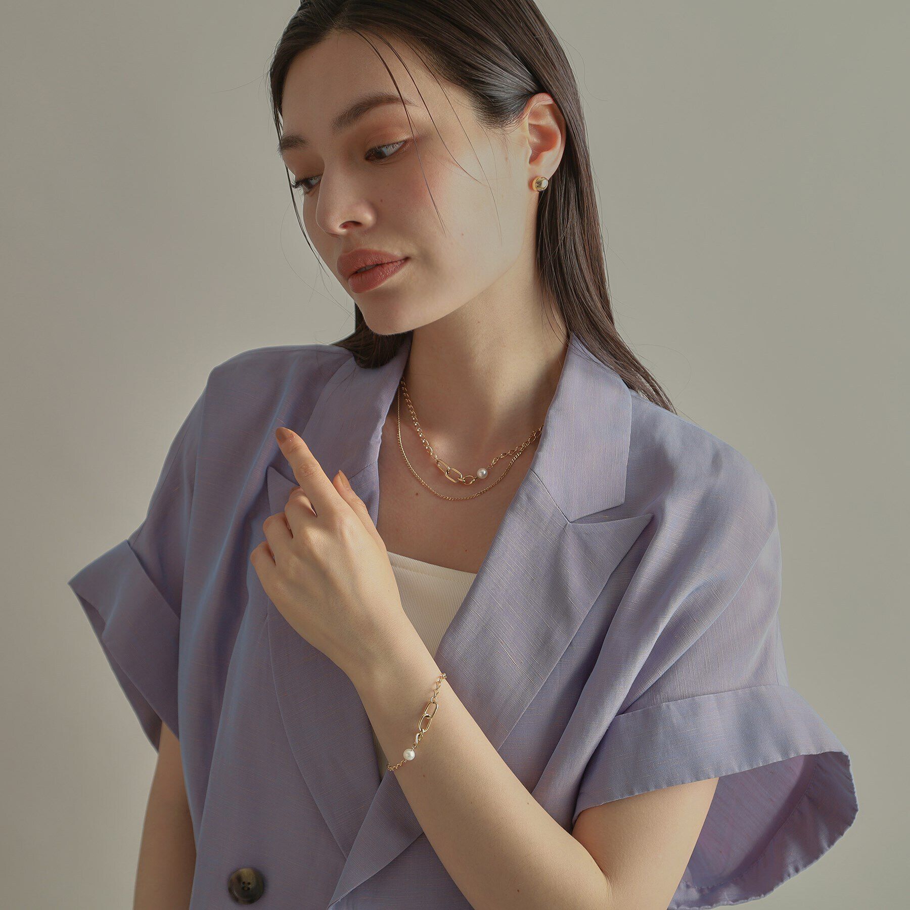 COCOSHNIK「K10パール アラメキヘイ&times;PCチェーン ネックレス」|ネックレス|