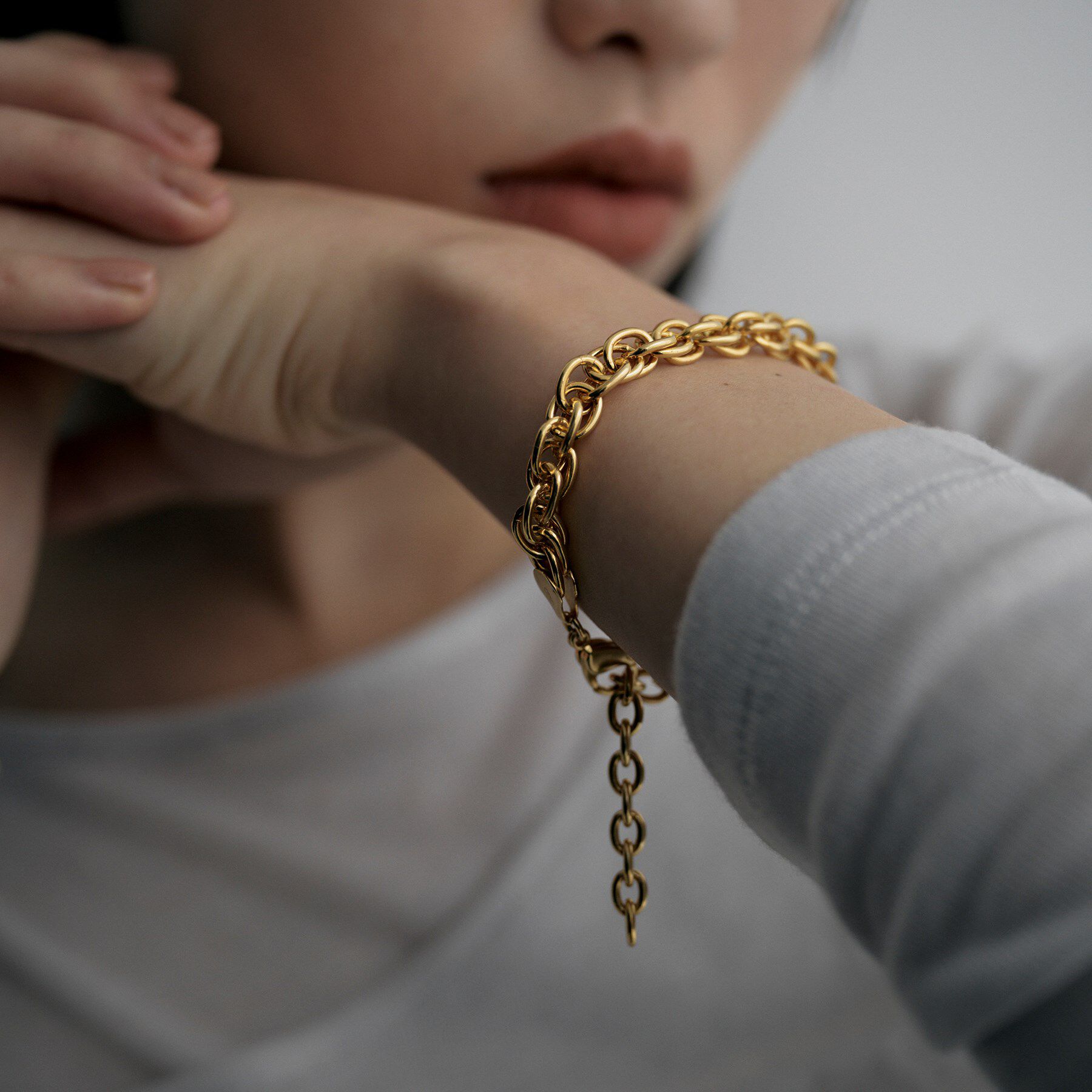 COCOSHNIK ONKITSCH「シルバー デザインチェーン ダブルケーブルブレスレット GP」|ブレスレット・バングル|