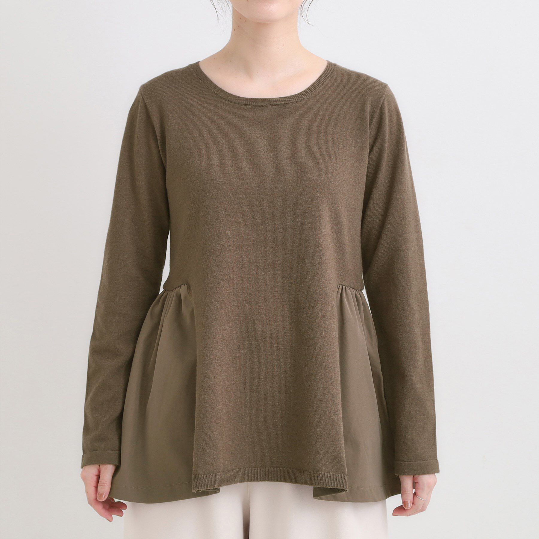 SHOO･LA･RUE「【洗濯機可/S-LL/体型カバー】異素材きりかえ Aラインニット」|ニット・セーター|