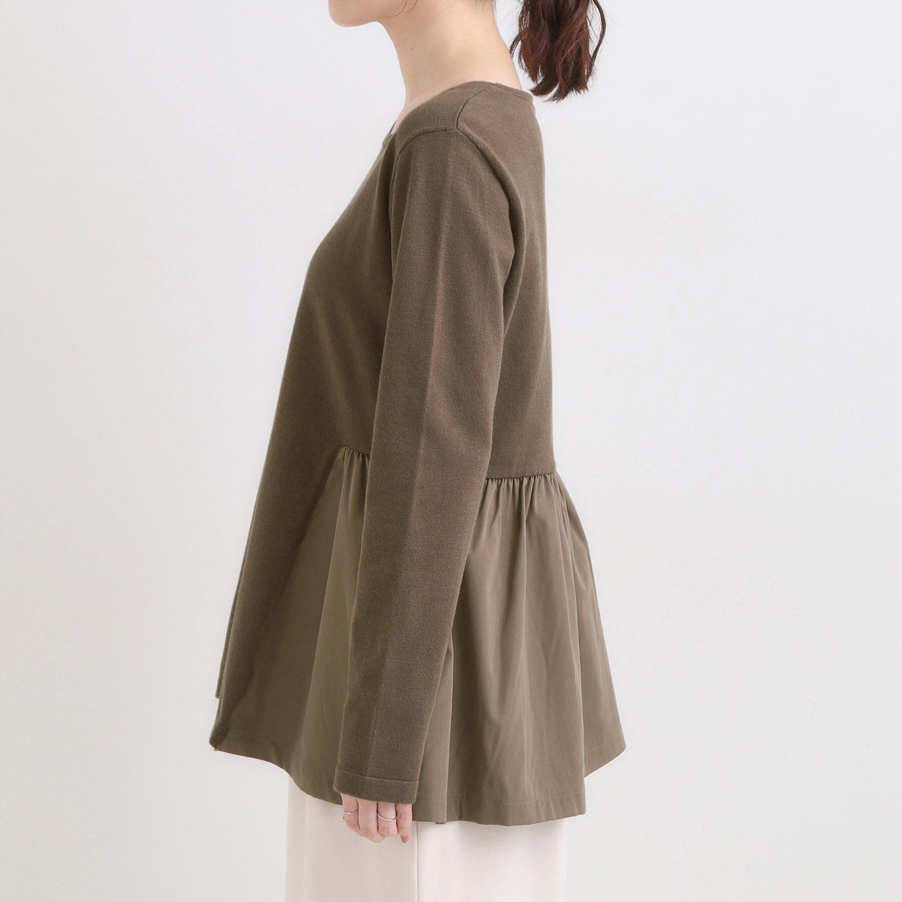 SHOO･LA･RUE「【洗濯機可/S-LL/体型カバー】異素材きりかえ Aラインニット」|ニット・セーター|