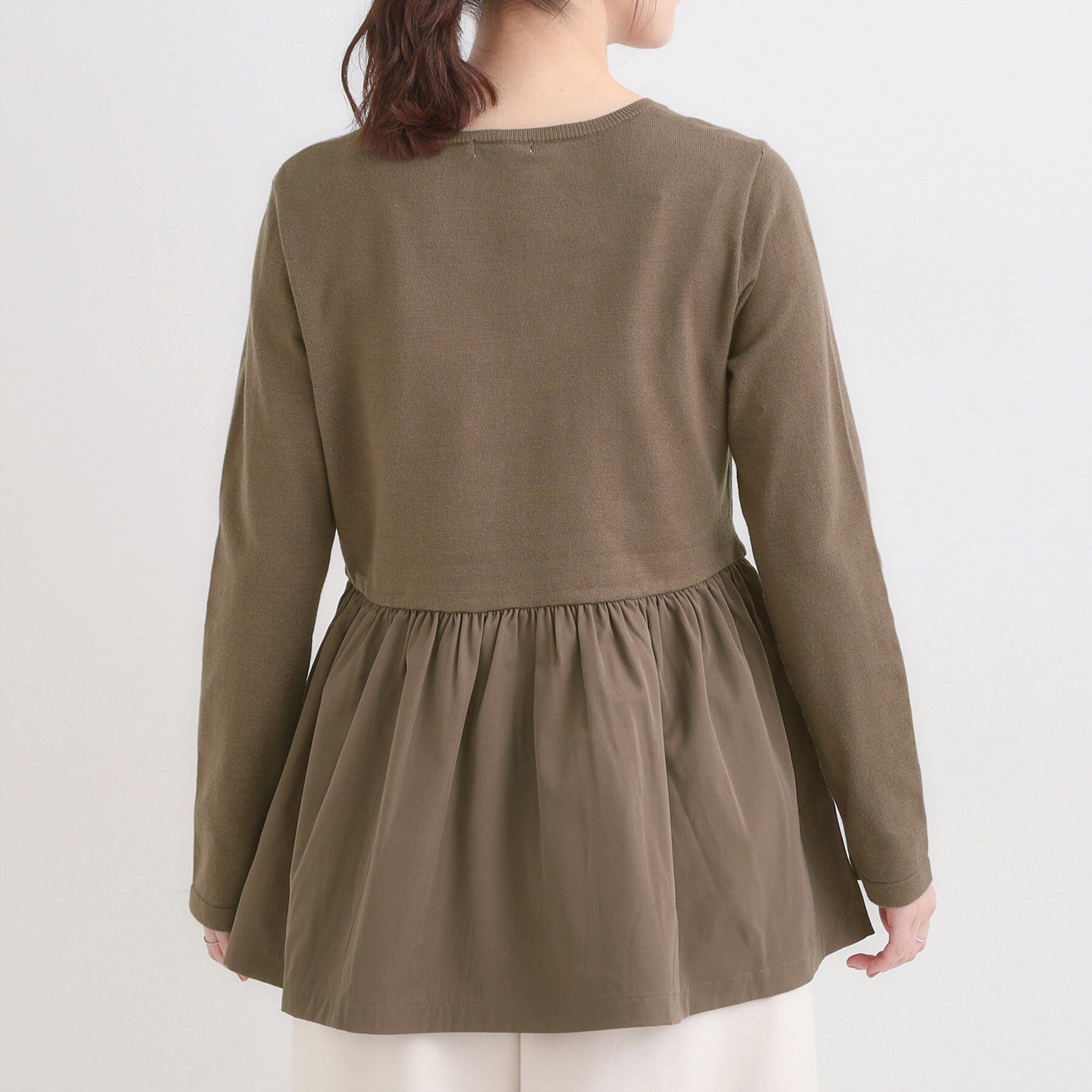 SHOO･LA･RUE「【洗濯機可/S-LL/体型カバー】異素材きりかえ Aラインニット」|ニット・セーター|