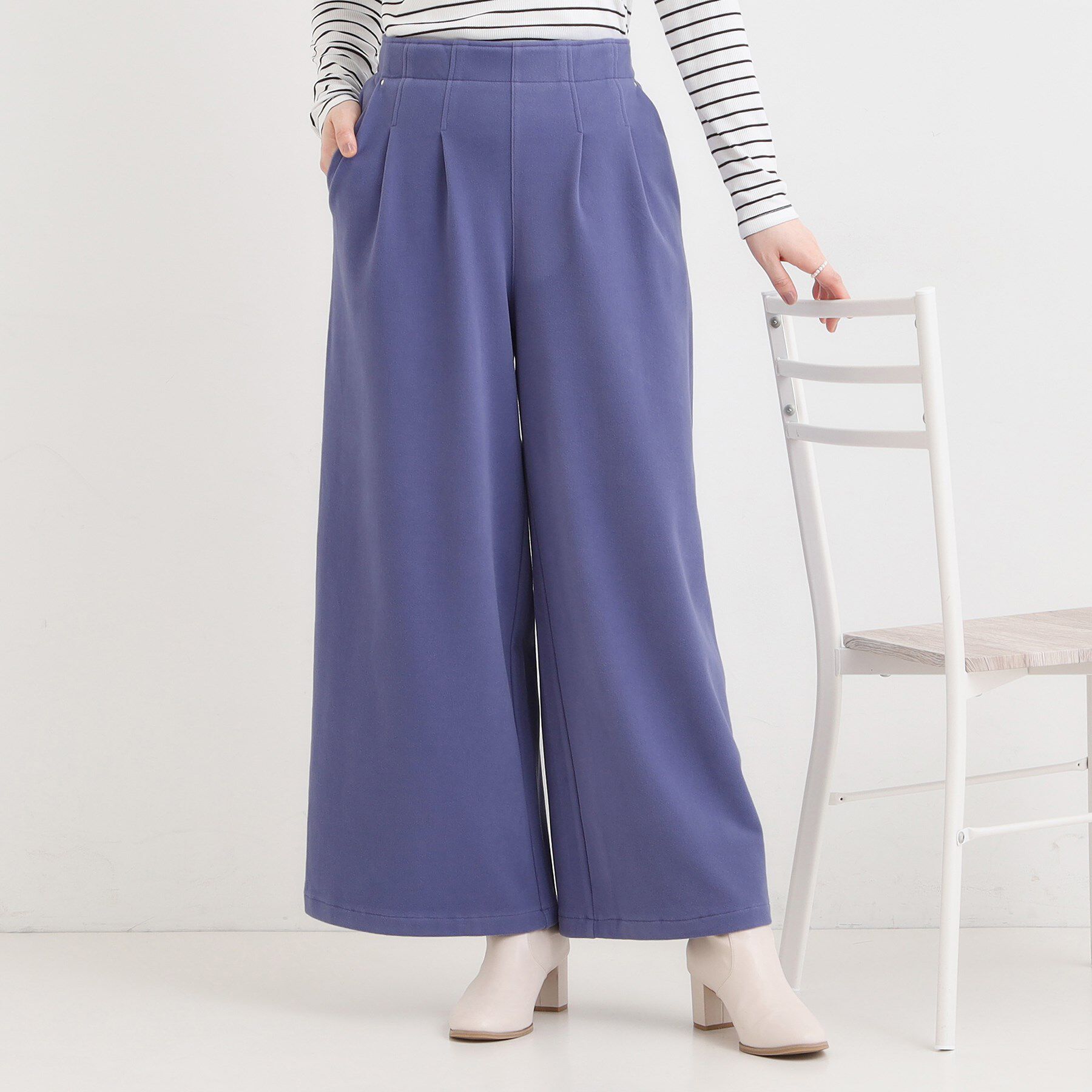 SHOO･LA･RUE「【着丈選べる】あったかもちもちワイドパンツ」|その他|ブルー(092)