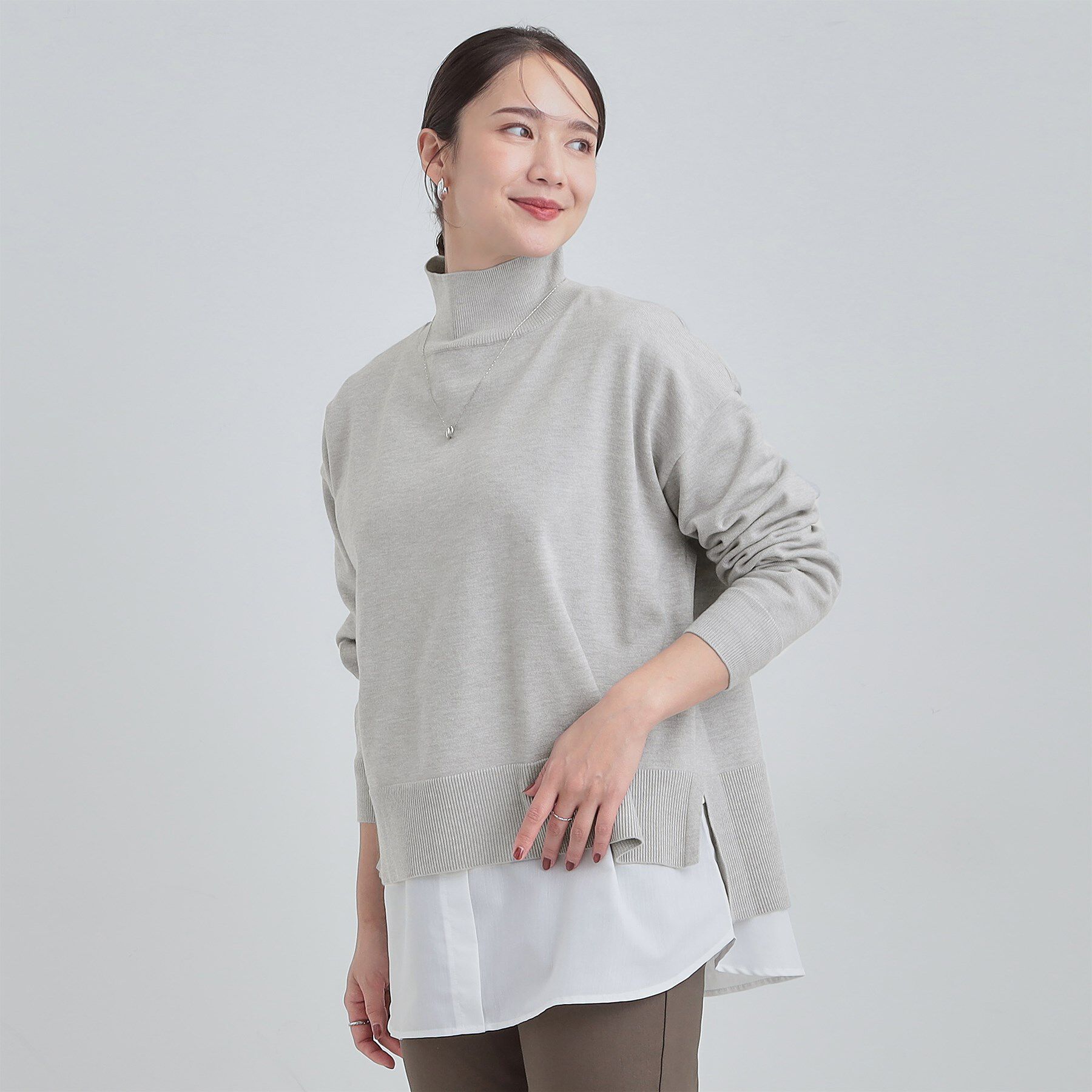 SHOO･LA･RUE「【2点セット/S-LL】時短で決まる もちもちニット＆裾シャツインナー」|その他|