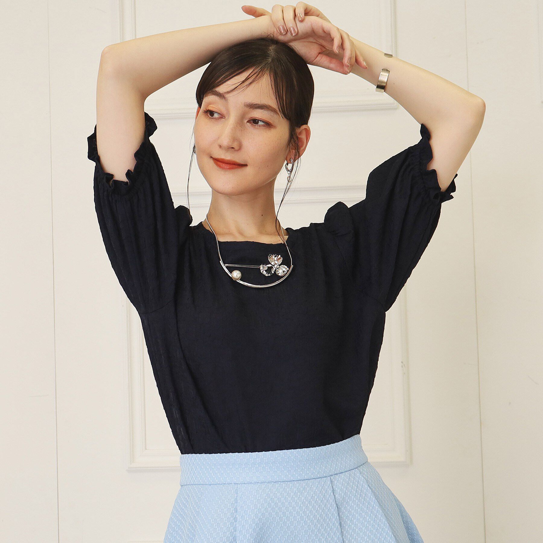 SunaUna「【パフスリーブ／袖口ゴム】ジャカードプルオーバー」|Tシャツ・カットソー|ﾈｲﾋﾞｰ(094)