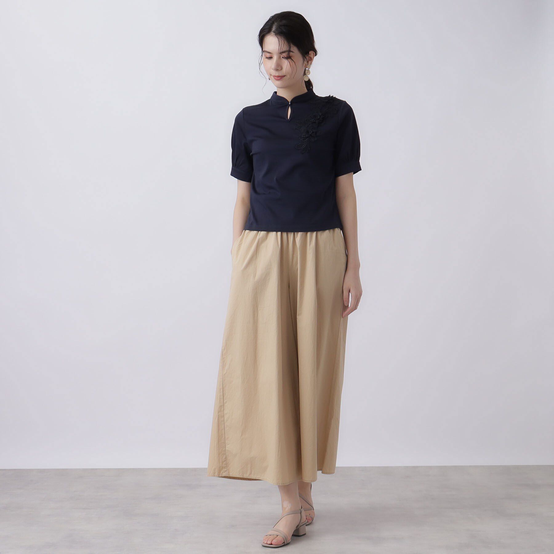 SunaUna「【新色ネイビー追加／チャイナカラー】5分袖カットソー」|Tシャツ・カットソー|