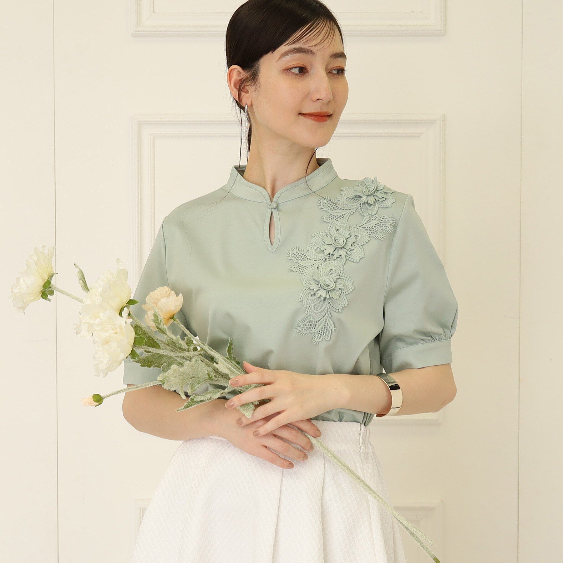 SunaUna「【新色ネイビー追加／チャイナカラー】5分袖カットソー」|Tシャツ・カットソー|ﾐﾝﾄｸﾞﾘｰﾝ(021)