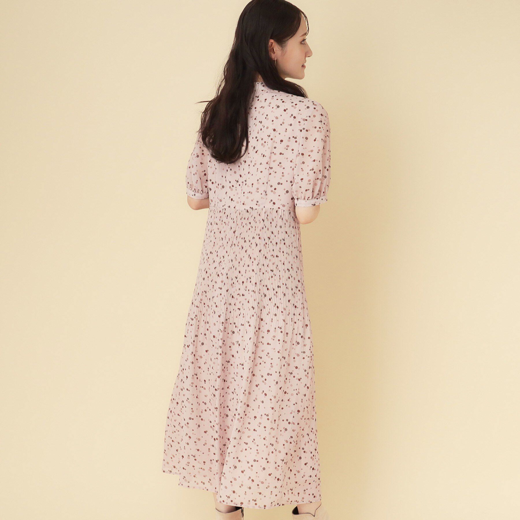 SunaUna「【ドット柄／ポリエステル】シフォンプリーツワンピース」|ワンピース|