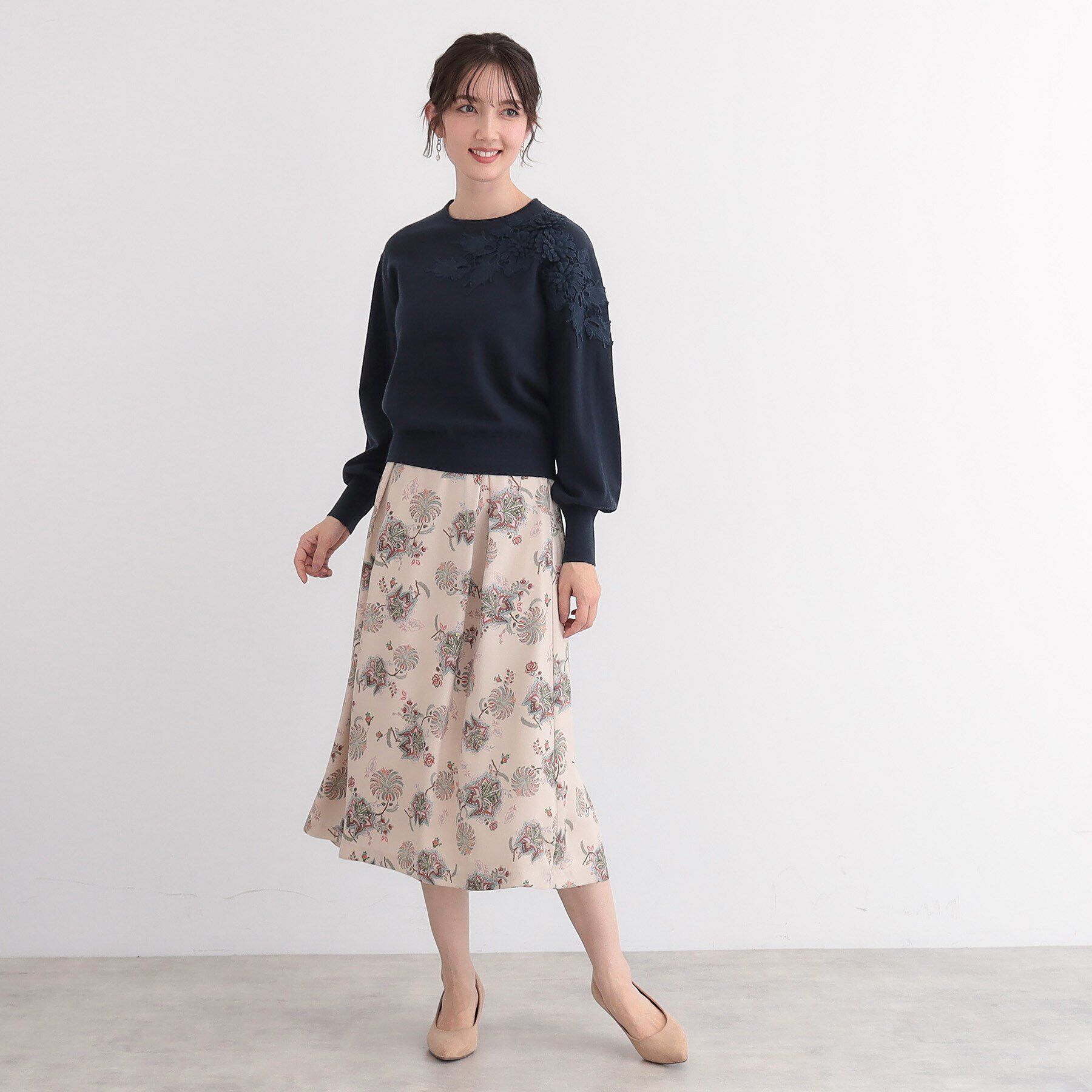 SunaUna「【春まで着られる／衿元レース／ふわふわ】ケミカルレースニット」|ニット・セーター|