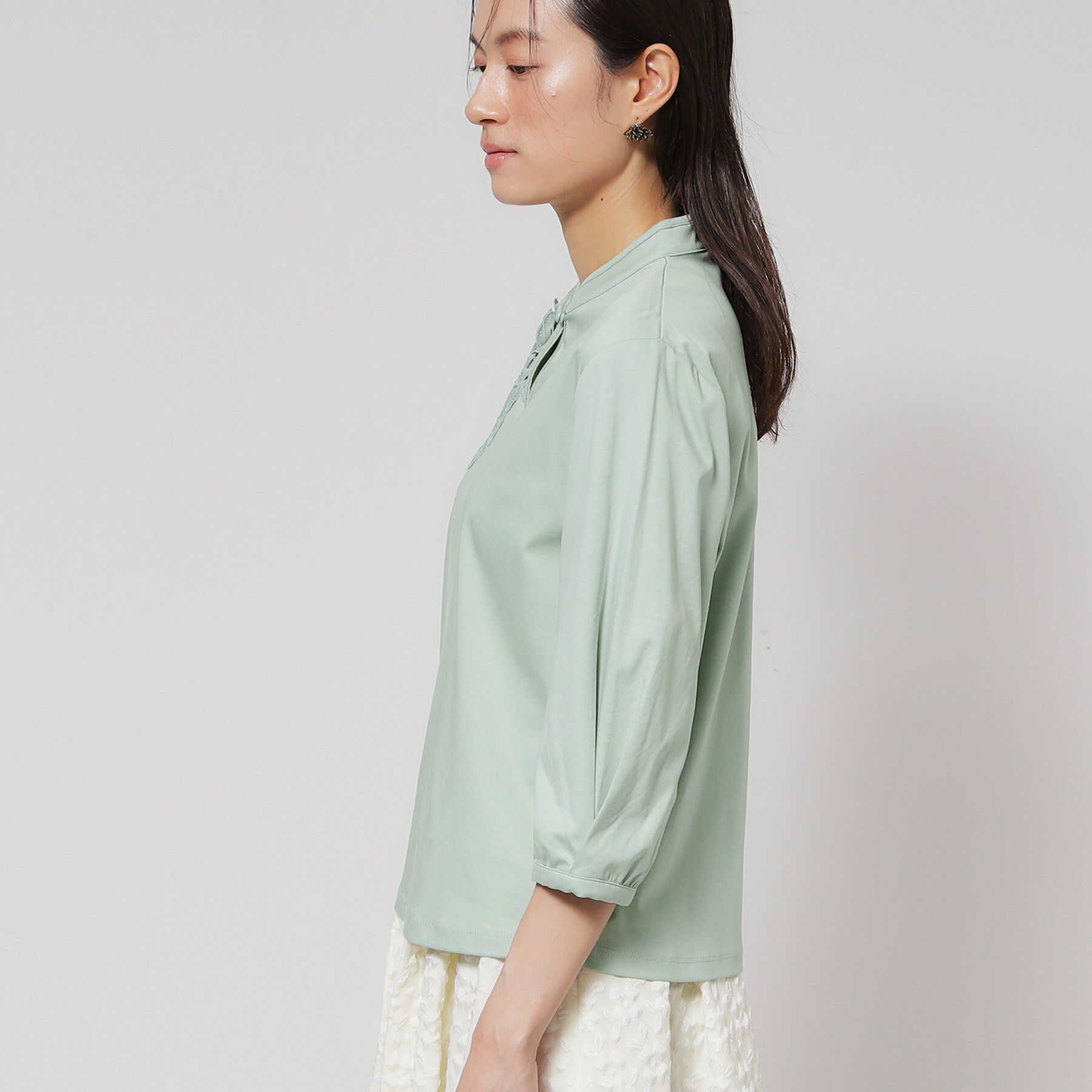 SunaUna「【レース／チャイナカラー】七分袖プルオーバー」|Tシャツ・カットソー|