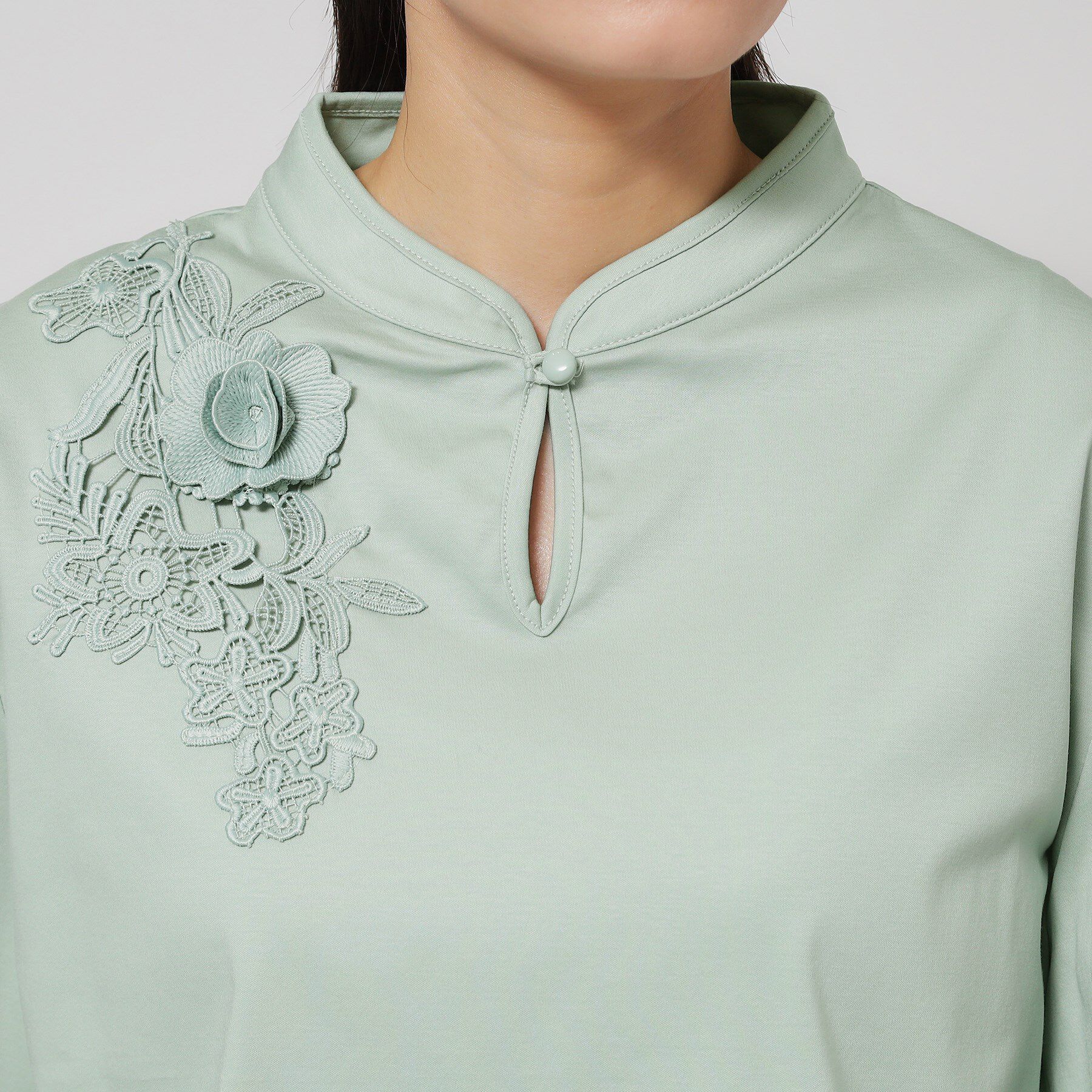 SunaUna「【レース／チャイナカラー】七分袖プルオーバー」|Tシャツ・カットソー|