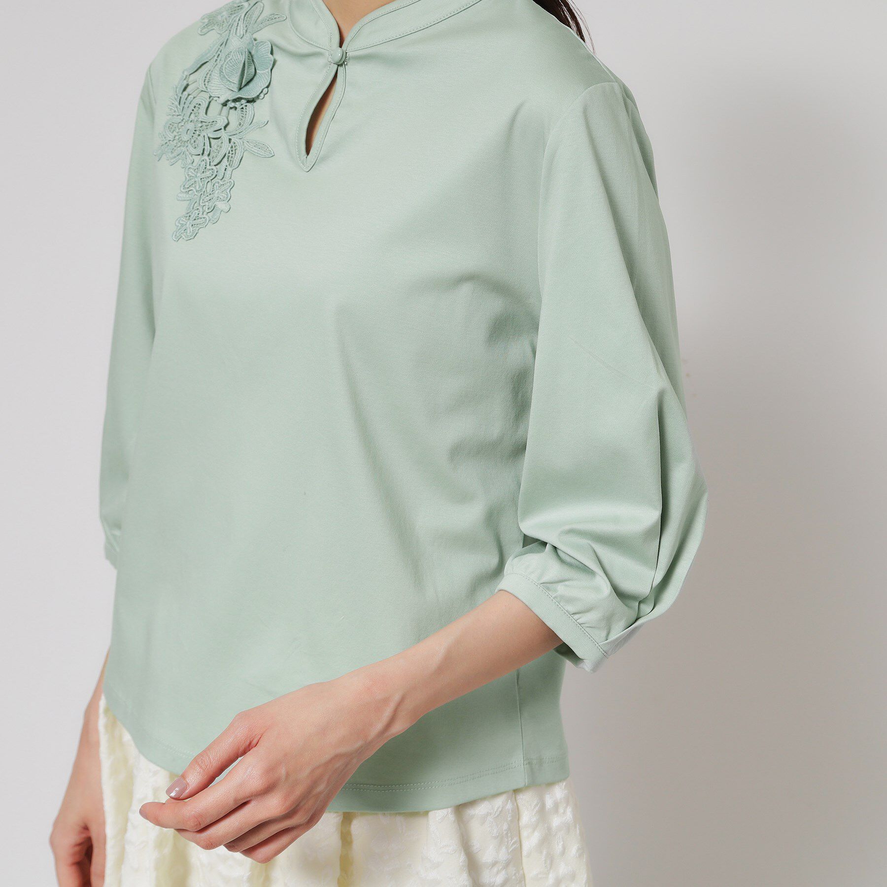 SunaUna「【レース／チャイナカラー】七分袖プルオーバー」|Tシャツ・カットソー|