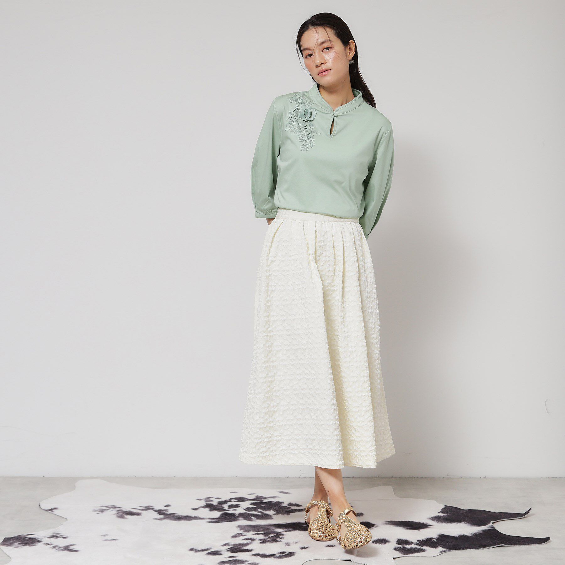 SunaUna「【レース／チャイナカラー】七分袖プルオーバー」|Tシャツ・カットソー|