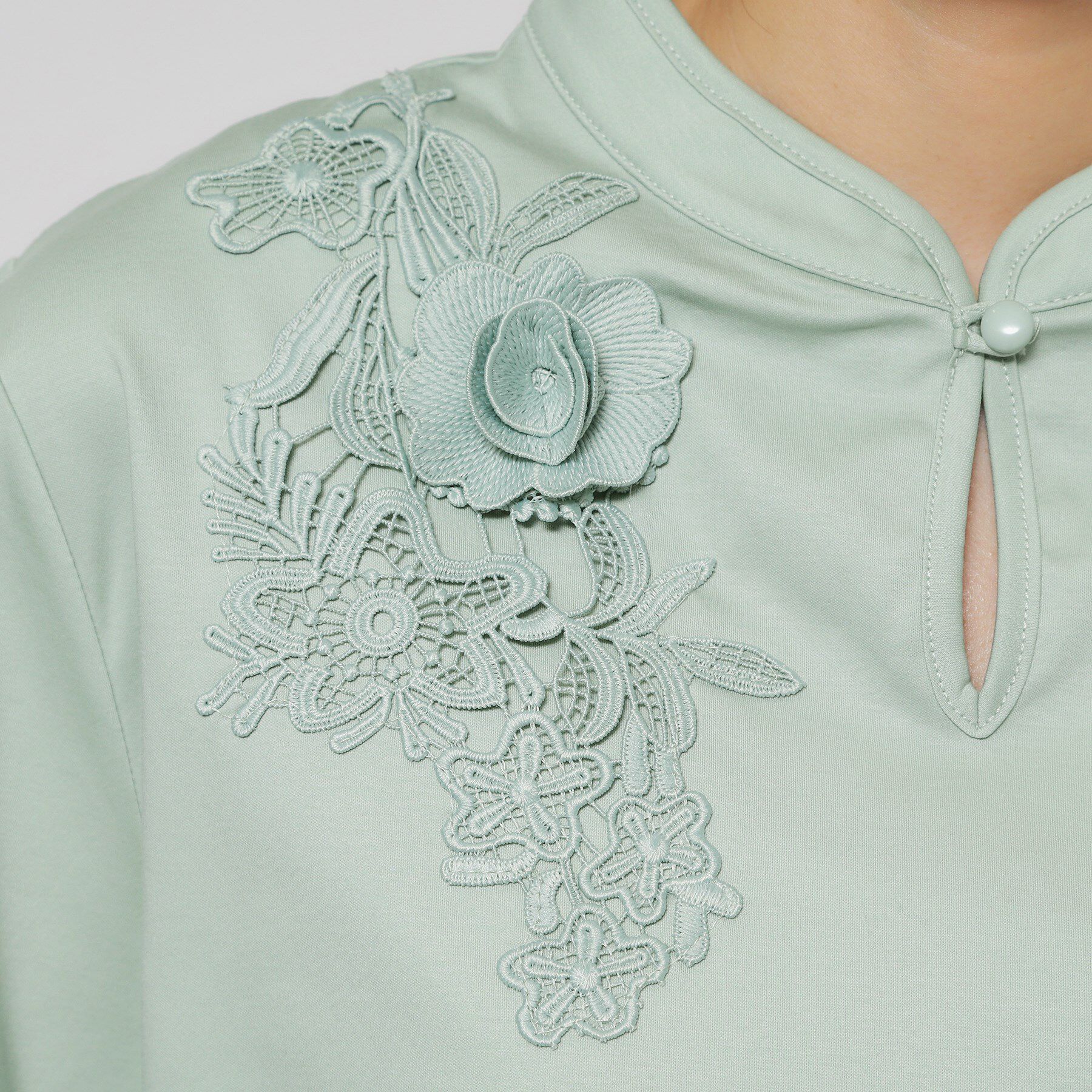 SunaUna「【レース／チャイナカラー】七分袖プルオーバー」|Tシャツ・カットソー|