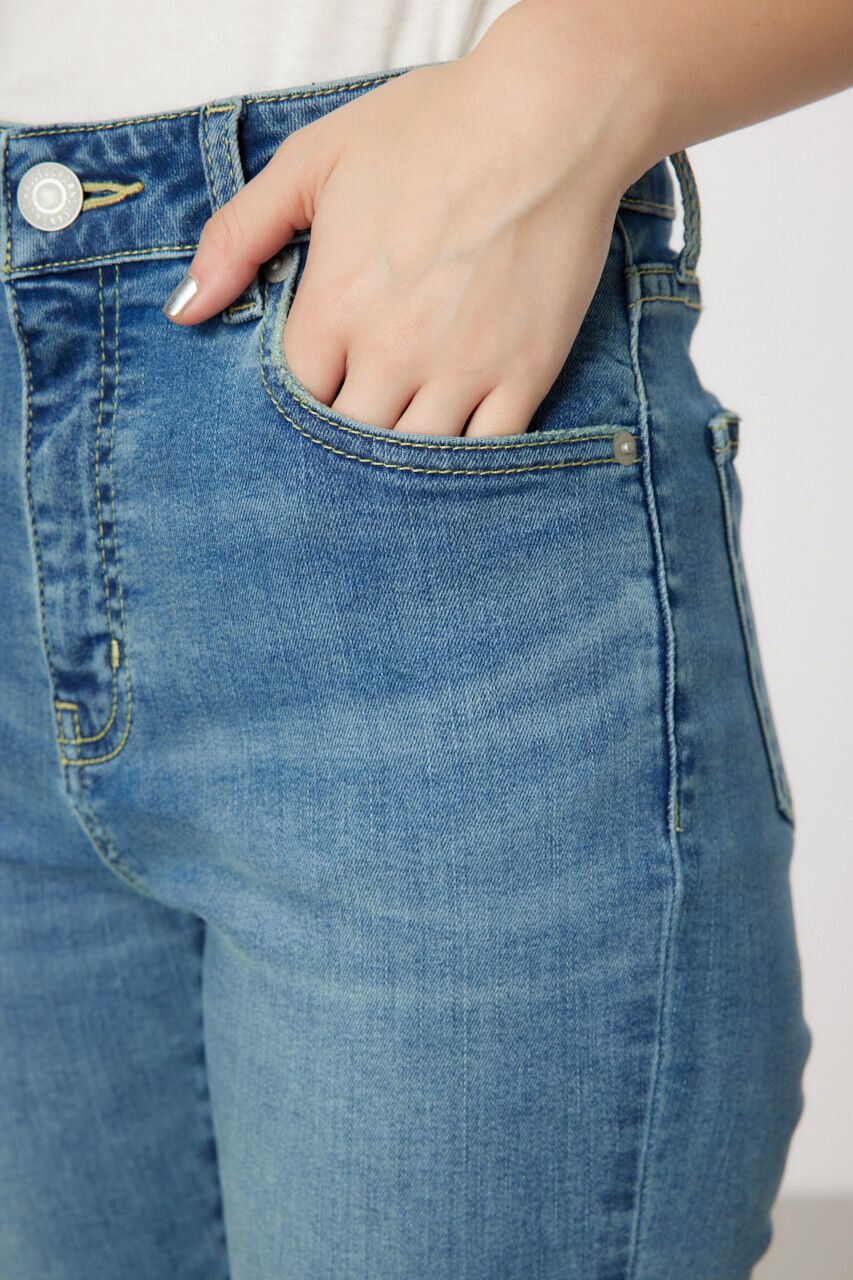 RODEO CROWNS「カットオフUSEDスリムフレアデニム」|デニム|