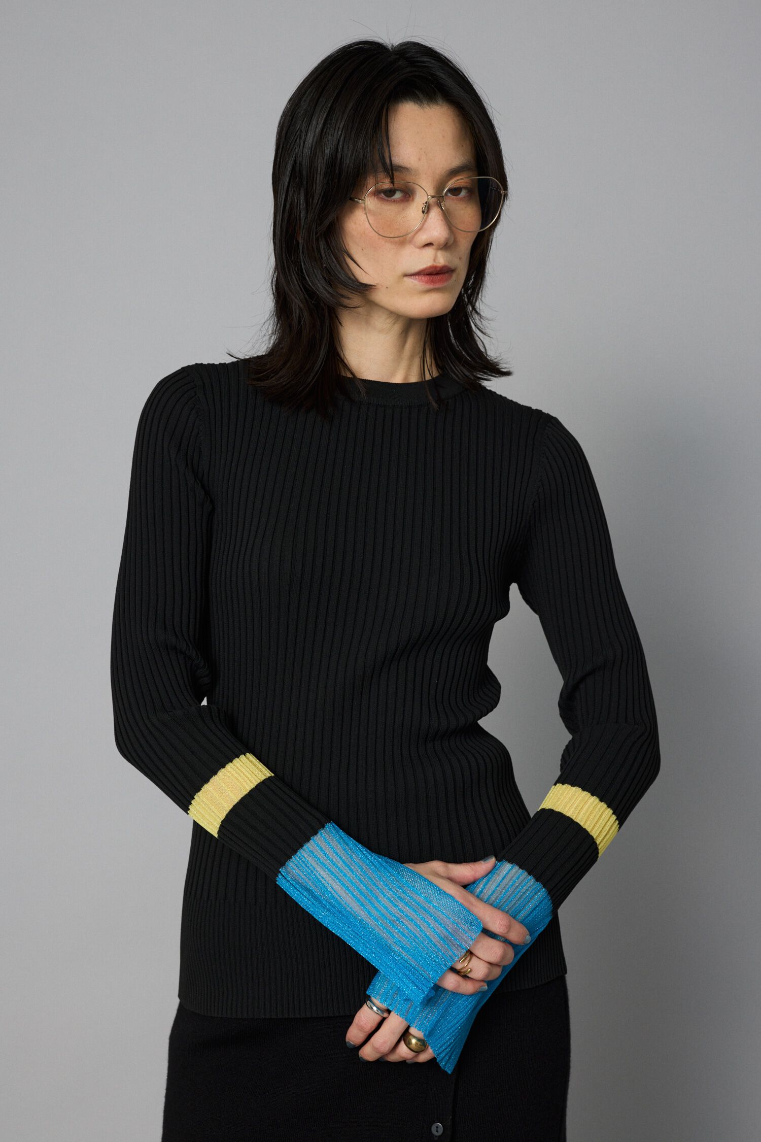 HeRIN.CYE「Sheer knit compilation tops」|ニット・セーター|BLK