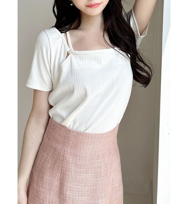 RESEXXY「ナローリボンリブトップス」|Tシャツ・カットソー|アイボリー