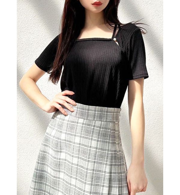 RESEXXY「ナローリボンリブトップス」|Tシャツ・カットソー|ブラック