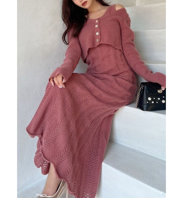 RESEXXY「アンサンブルレースニットワンピース」|ワンピース|ピンク