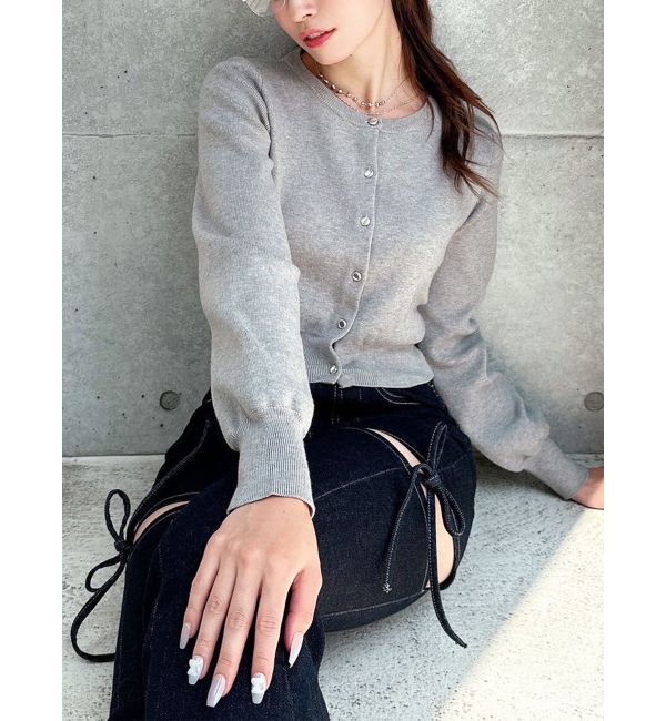 RESEXXY「クルーネックニットカーデ」|カーディガン|グレー