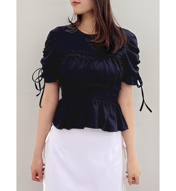 dazzlin「フリルギャザーデザインTシャツ」|Tシャツ・カットソー|ブラック