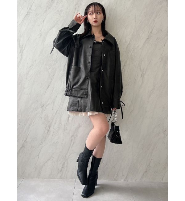 dazzlin「【SETUP】カフスリボンフェイクレザージャケット※セットアップ対応」|ブルゾン・スタジャン|