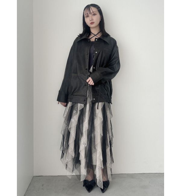 dazzlin「【SETUP】カフスリボンフェイクレザージャケット※セットアップ対応」|ブルゾン・スタジャン|