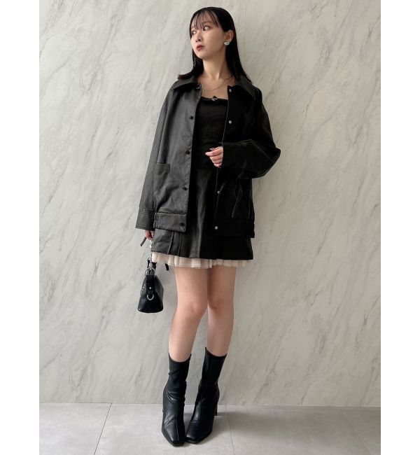 dazzlin「【SETUP】カフスリボンフェイクレザージャケット※セットアップ対応」|ブルゾン・スタジャン|