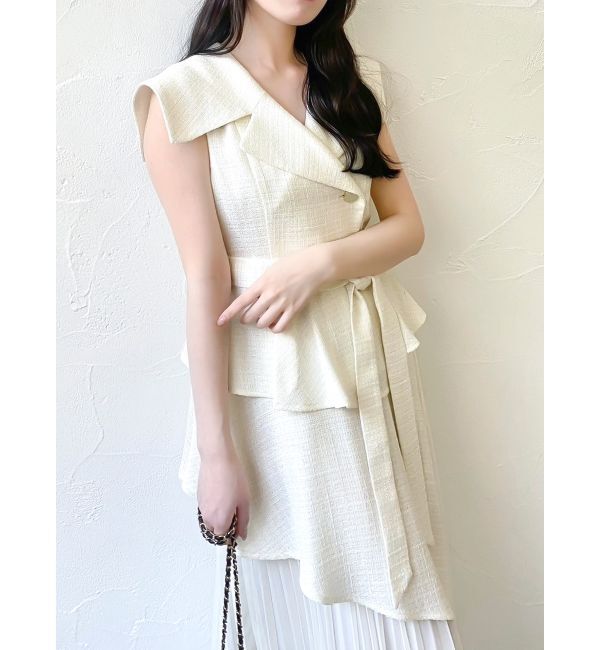 dazzlin「【再生産】アシメプリーツトレンチワンピース」|ワンピース|オフホワイト