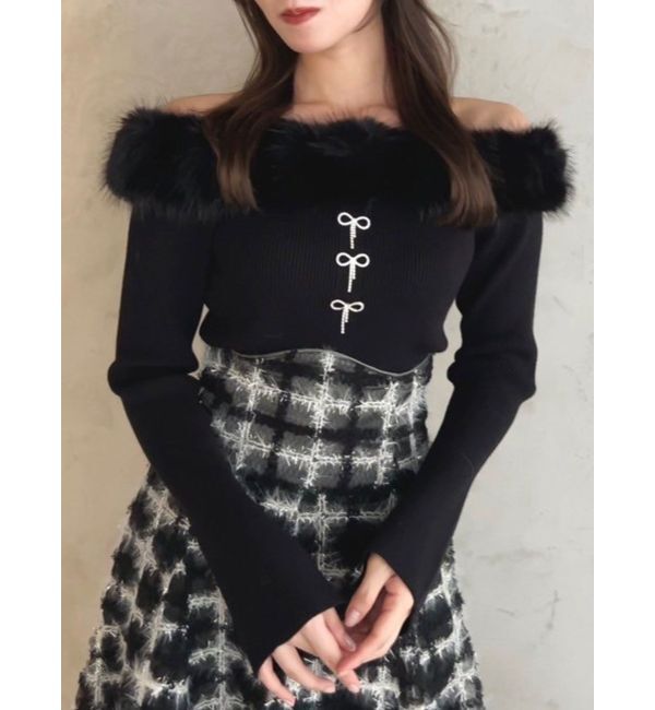 dazzlin「2WAYファーライクネックニットトップス」|ニット・セーター|ブラック