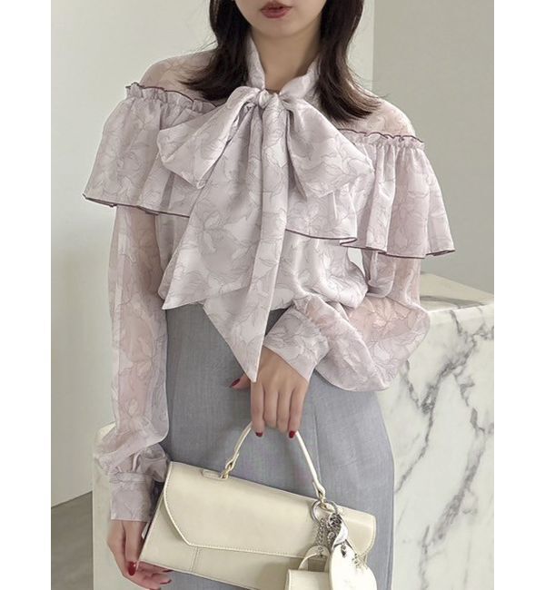 dazzlin「レースフラワーケープボウタイブラウス」|シャツ・ブラウス|ピンク