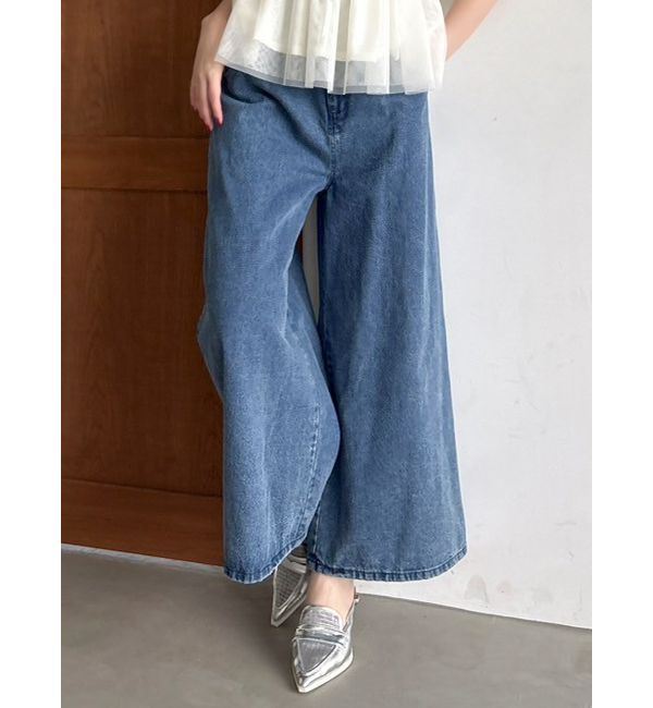 dazzlin「ダブルハイウエストワイドデニムパンツ」|デニム|インディゴ