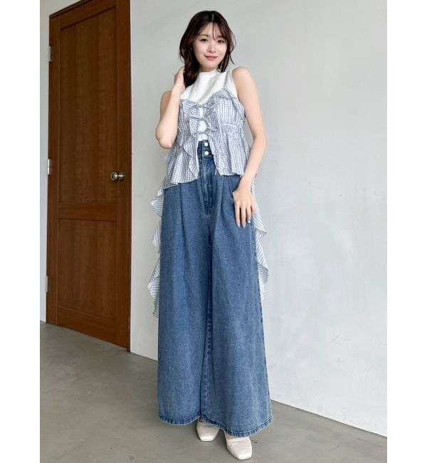 dazzlin「ダブルハイウエストワイドデニムパンツ」|デニム|