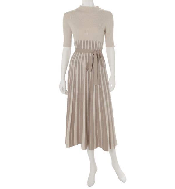 MERCURYDUO「配色チェンジリブ五分袖ニットワンピース」|ワンピース|