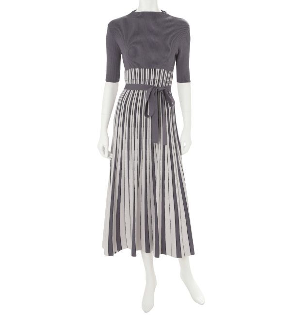 MERCURYDUO「配色チェンジリブ五分袖ニットワンピース」|ワンピース|