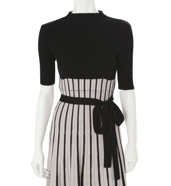 MERCURYDUO「配色チェンジリブ五分袖ニットワンピース」|ワンピース|