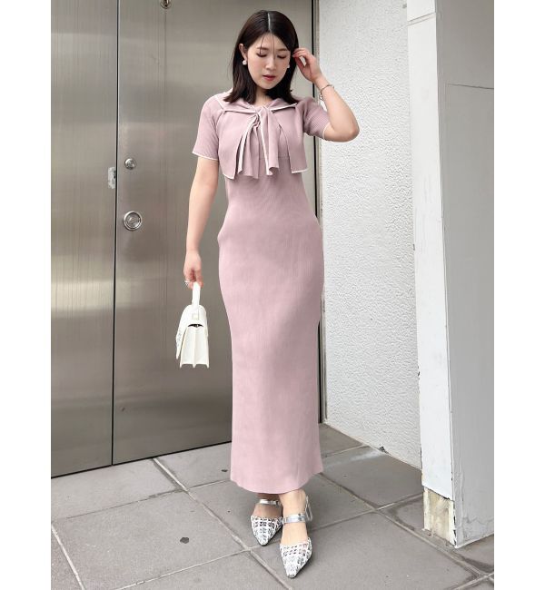 MERCURYDUO「ショートトップスセット配色ニットワンピース」|ワンピース|