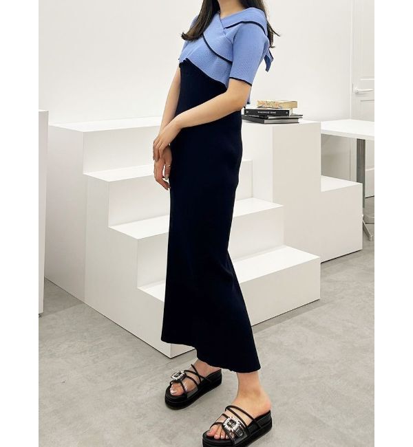 MERCURYDUO「ショートトップスセット配色ニットワンピース」|ワンピース|