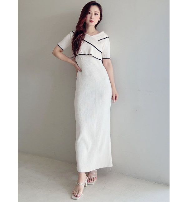 MERCURYDUO「ショートトップスセット配色ニットワンピース」|ワンピース|