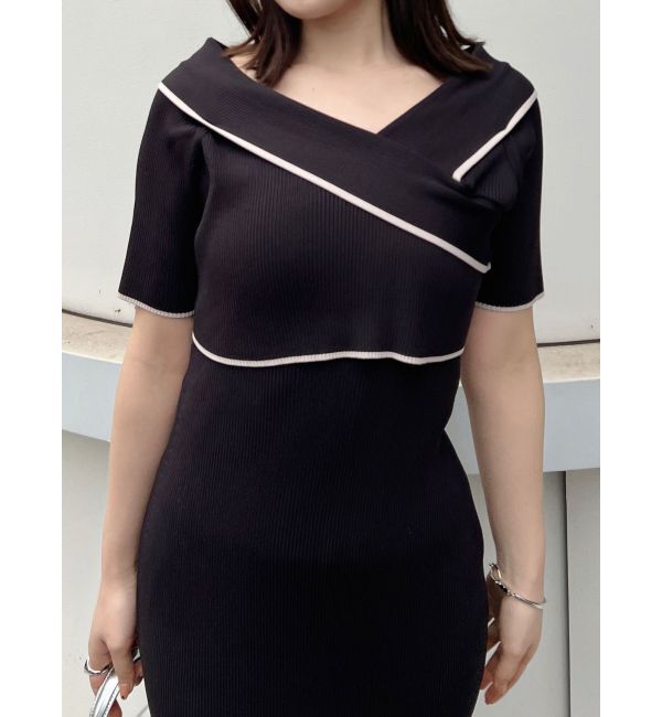 MERCURYDUO「ショートトップスセット配色ニットワンピース」|ワンピース|ブラック