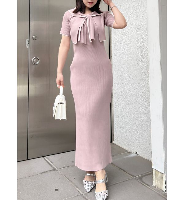 MERCURYDUO「ショートトップスセット配色ニットワンピース」|ワンピース|ピンク