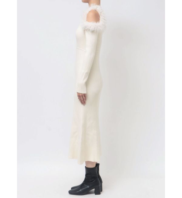 MERCURYDUO「ファーショルダーカットアウトニットワンピース」|ワンピース|