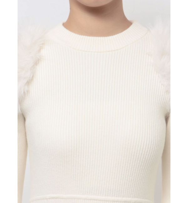 MERCURYDUO「ファーショルダーカットアウトニットワンピース」|ワンピース|