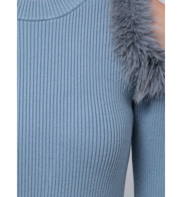 MERCURYDUO「ファーショルダーカットアウトニットワンピース」|ワンピース|