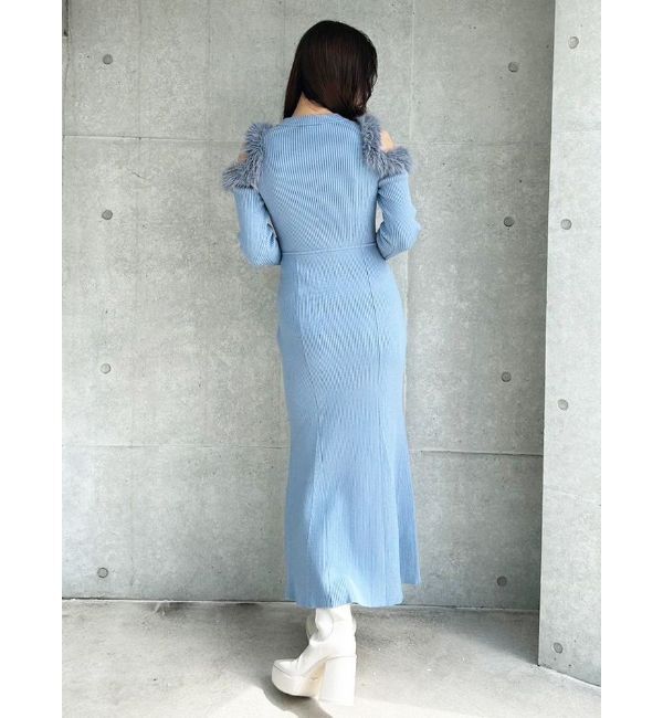 MERCURYDUO「ファーショルダーカットアウトニットワンピース」|ワンピース|