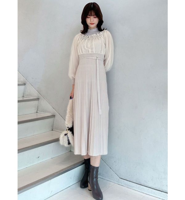 MERCURYDUO「異素材ドッキングオフショルニットワンピース」|ワンピース|