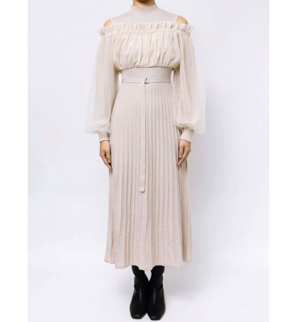 MERCURYDUO「異素材ドッキングオフショルニットワンピース」|ワンピース|